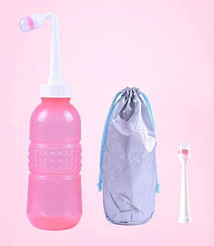 Portable Bidet 600ml Handheld Personal Bidet 2 Nozzles Spray for Childbirth, Personal Hygiene, Outdoor Toilet, Camping with Travel Bag - 20oz/ Pink