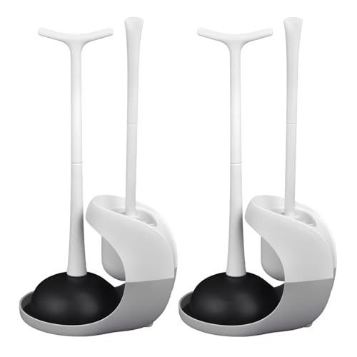 Image of Toilet Brush and Plunger Set, Toilet Plunger and Holder Set, 2 in 1 Plunger and Brush Set for Bathroom Cleaning,Plungers for Bathroom Heavy Duty 2 Pack in White&Black