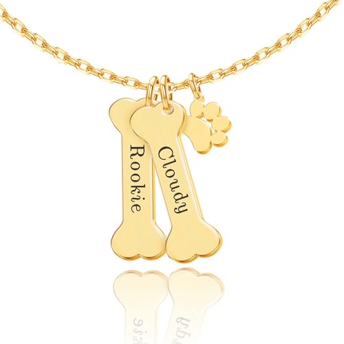 Custom Dog Bone Memoria, Personalized Dog Name Necklace With Paw Print Charm,Keepsake Pet Name Necklace, Memorial Necklace With Names For Dog Lovers - Pet Jewelry Puppy Animal Pendant,Pet Memorial Gift, Christmas Gift for Her