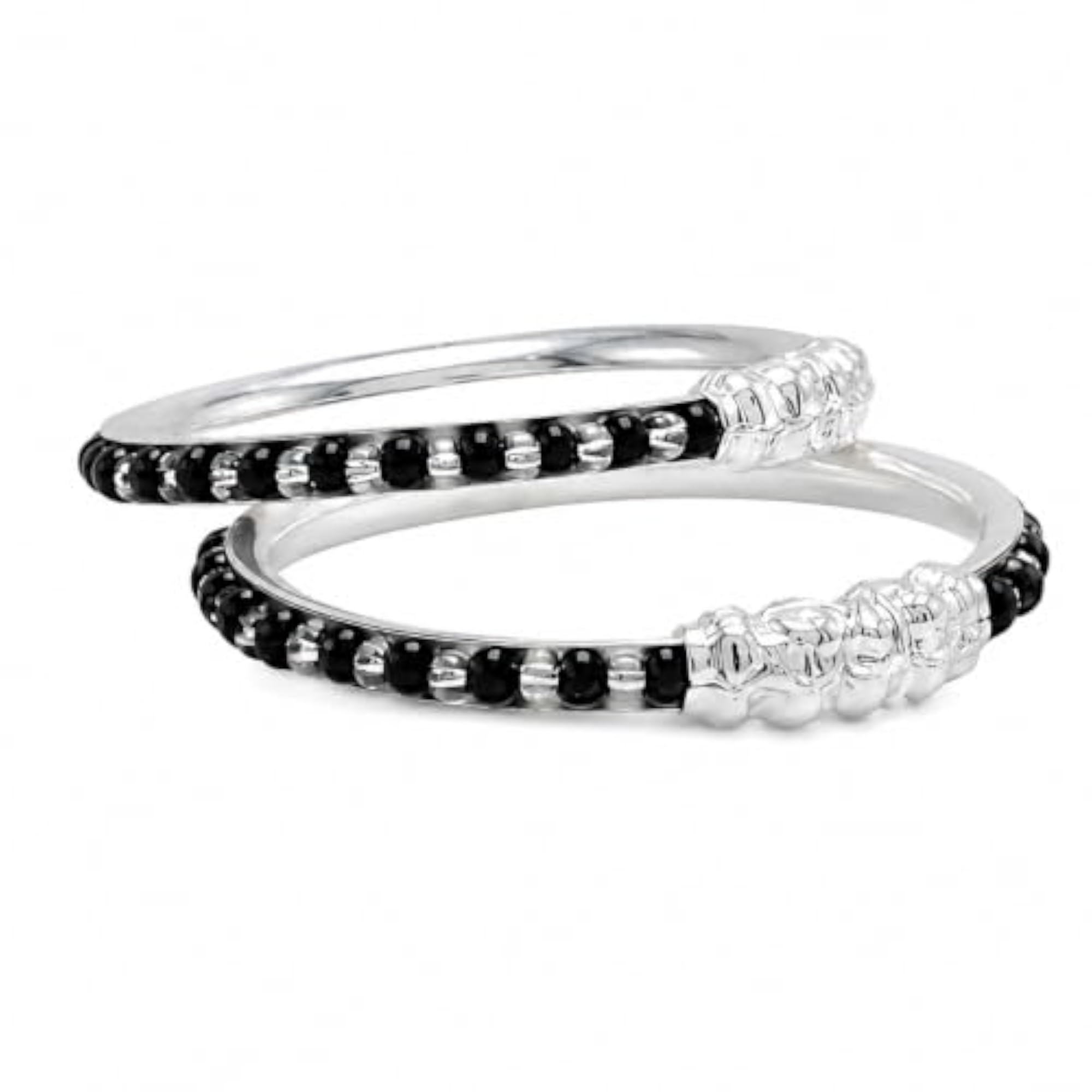 Sterling Silver Baby Nazariya Kada, Black Bead Bangle