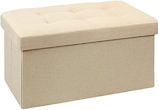 BRIAN & DANY Folding Linen Storage Boxes Footstool Ottoman, Foot Rest Stool, Foldable Seat Bench Footrest - Beige, 76 x 38 x 38 cm