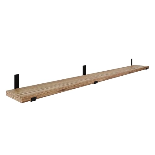 Wallniture Forte 84 inch Long x 9.25 inch Deep x 1.5 inch Deep Wooden Floating Shelves, Rustic Wood Wall Bookshelf, Long Shelf for Home Organization and Storage, Burnt
