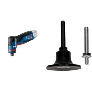 Bosch Professional 12V System Geradschleifer GWG 12V-50 S (bürstenloser Motor, hohes Drehmoment, Gasgebeschalter und 5 Drehzahlstufen) + 1x Stützteller mit R-Typ-Aufnahme (Ø 50 mm, Zubehör)