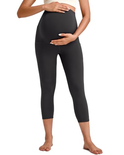 G4Free - G4Free Maternity Leggings for Women Over The Belly Pregnancy Yoga Capri Pants with Pockets Soft Activewear(Black,L) - Best Deal on Amazon