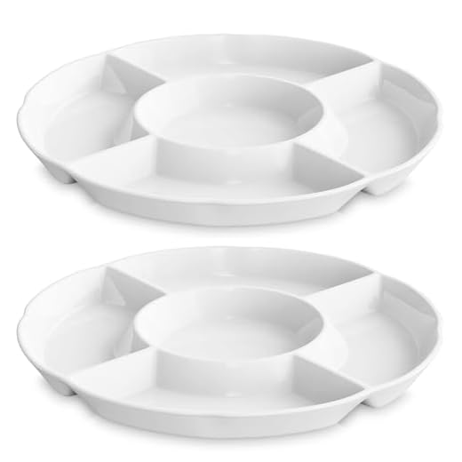 LAUCHUH Chip & Dip Serving Set Porcelain Divided Serving Platter/Tray Perfect for Snack Dessert 12 inch White Dish Set of 2