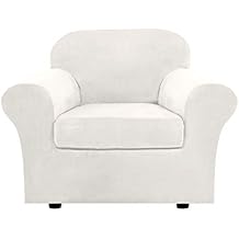 Velvet Stretch Chair Cover,2 Piece Couch Cover 1 Seater Chair Slipcover with Arms Furniture Protector Couch Soft with Elastic Bottom for Kids,PetArmchair-White