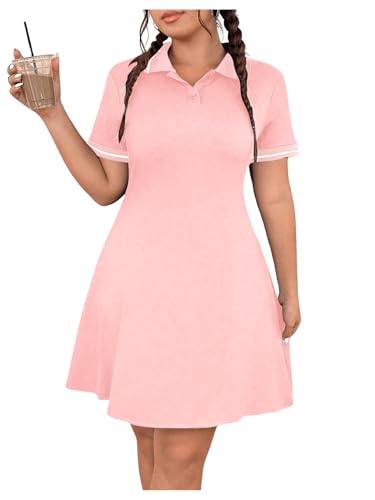 Image of RoseSeek Women's Plus Size Football Jersey Dress Collared Golf Tennis Dress Button Front A Line Streetwear Dresses