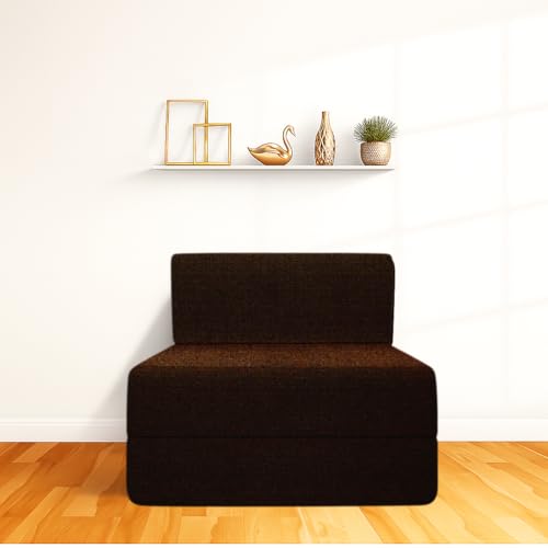 Image of CELLBELL Comfy Sofa Cum Bed 2.5x6 Feet | Foldable Dual Use Couch Bed with Soft Cushions, Washable Fabric Cover & Sturdy Frame | Space Saving Modern Design for Living Room, Bedroom & Guest Use (Brown)