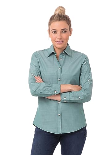 Chef Works Women's Chambray Shirt, Green Mist, 3X-Large