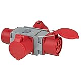 Brennenstuhl distribuidor de corriente con adaptador CEE para alta tensión IP44 (1x enchufe CEE 400V/32A y 3x tomas CEE 400V/32A, para el uso en obras, distribuidor CEE transversal)
