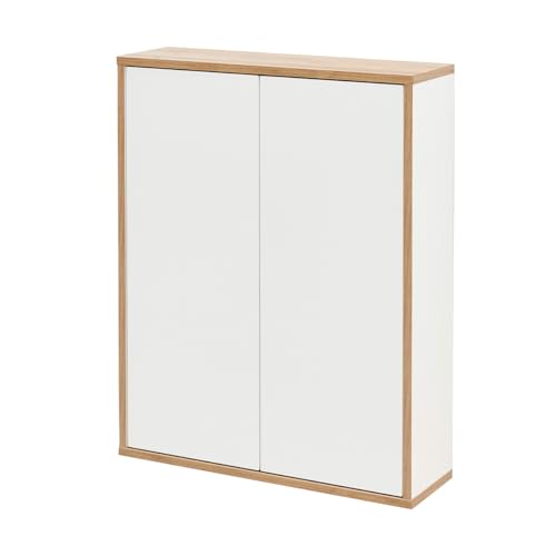 BadeDu Minho Hängeschrank – 60 cm in AST-Eiche Optik/Weiß, Moderner skandinavischer Stil, 2 Türen mit 2 Glaseinlegeböden, Made in Germany