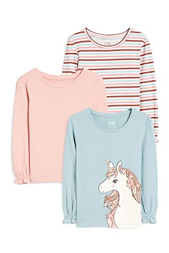 C&A Kinder Mädchen T-Shirt Langärmelig Streifen|Unifarben|Motivprint 3er...