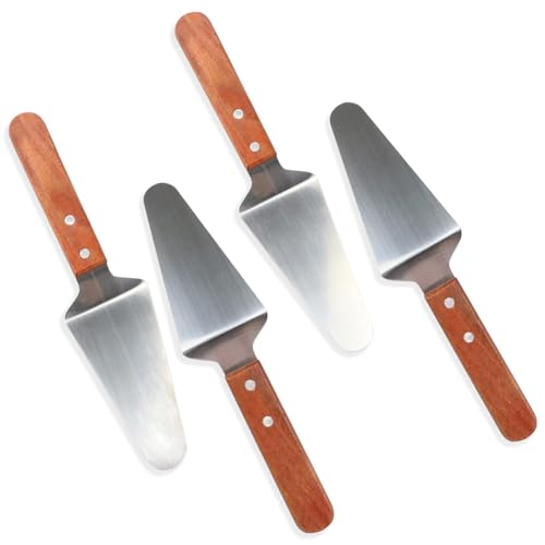 CZWESTC Lot de 4 couverts à pizza triangulaires en acier inoxydable avec poignée en bois pour gâteau, dessert, tarte, tarte et pizza