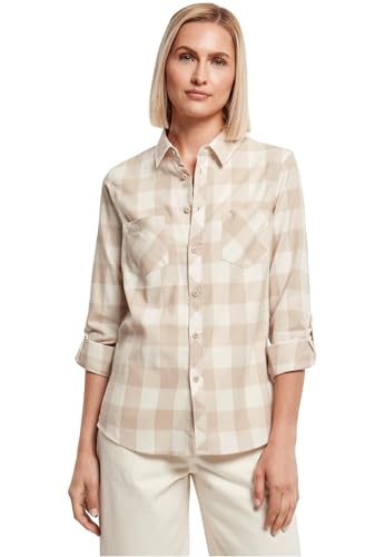 Urban Classics Women's Ladies Turnup Checked Flanell Shirt, Whitesand/Lighttaupe, S