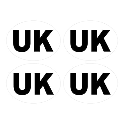 Landing Designs 4 x UK Car Stickers - White Oval Self-Adhesive Vinyl UK Stickers for Cars, Vans Cover