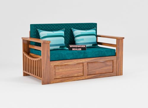 Image of Solid Sheesham Wooden Sofa Cums Bed with Mattresses for Living Room | Rosewood 2 Seater Sofa Cums Bed for Bedroom Without Pillow (D-Natural Finish)