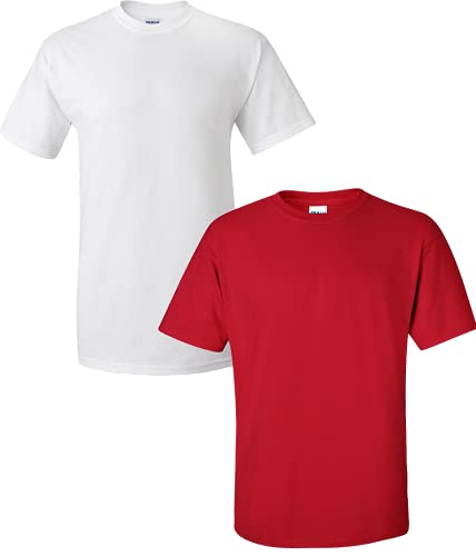 T-shirt en coton Gildan G2000 homme XL blanc rouge vêtement basique lot de 2