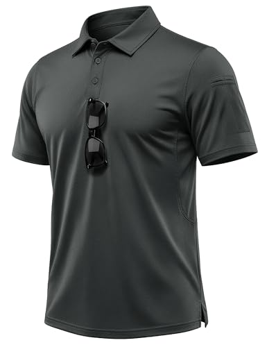 MAGCOMSEN Golf Polo Shirt Short Sleeve Quick Dry Sports T-Shirt Moisture-Wicking Summer Work Polo Grey, XL