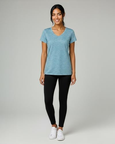 Real Essentials 5 Pack: Women's Dry Fit Short Sleeve V Neck Workout Top - Fitness Gym Athletic Yoga T-Shirt (Plus Available)