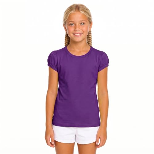 Image of Lilax Girls Short Puff Sleeve Cotton T-Shirt, Toddler & Little Girls Top | 95% Cotton Puff Sleeve Tee; Crewneck, Short Sleeve; Toddler & Girls Sizes 2T-12; for School, Play & Everyday; Machine Wash