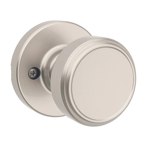 Image of Kwikset Maven Dummy Door Knob, Single Sided Round Handle for Closets, French Double Doors, and Pantry, Satin Nickel Non-Turning Interior Push /Pull Door Knob, with Microban Protection