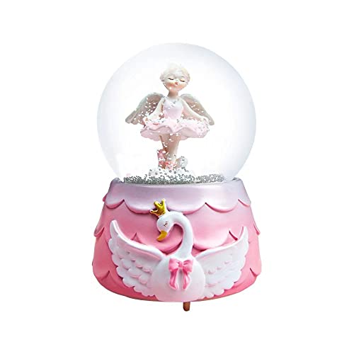 Ballerina Girl Swan Lake Musical Snow Globe 80MM Glass Snowglobe Ballet Dancer Music Box with Colorful Lights for Girls Kids Daughter Granddaughter(Pink)