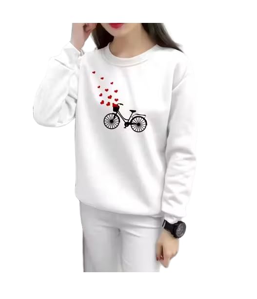 Women's Casual Print Sweatshirt, Long Sleeve Winter Wear (in, Alpha, XS, White.)