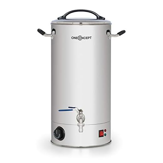 oneConcept Braufreund 18 Caldera de maceración con canilla - Dispensador de bebidas , Caldera para hacer cerveza , 18 litros , 1600 W , 30-110 °C , Termostato , Acero inoxidable 304 , Plateado