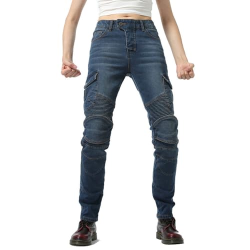 Pantalones vaqueros de moto mujer cómodos para rodillas caderas desprotegidas