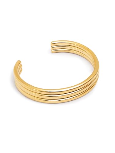 SINGULARU - Brazalete Maxi Line. Acero con Acabado en Baño Oro de 18Kt. Pulsera Maxi y Rígido con Apertura de 3 cm. Joyas para Mujer