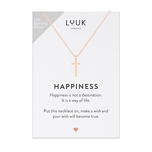 LUUK LIFESTYLE Halskette mit Kreuz Anhänger, 925er Sterlingsilber und HAPPINESS Geschenkkarte, christliches religiöses Symbol, Kruzifix, Geschenk für Tochter...