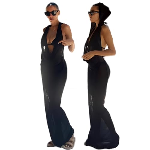 JasmyGirls Sexy Cover Ups for Swimsuit Cowl Neck Bikini Coverups Maxi Dress with Hooded