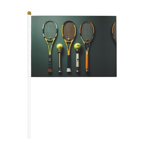 Pelotas de tenis y raquetas de banderas de mano impresas con múltiples mástiles incluidos, adecuadas para decoración al aire libre y animación