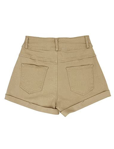 Orchidays Womens High Waisted Chino Bermuda Folded Hem Shorts (Khaki,Large,Female,Adult,Us,Alpha,Large,Regular,Regular) #TOP5