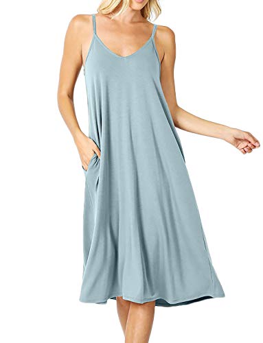 Image of ALLLA Women's Lightweight Flowy Summer Dress - Adjustable Strap Knee Length Dress with Side Pockets. Casual, Beachwear