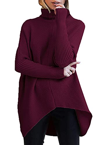 Image of ANRABESS Womens Casual Fall Sweater Turtleneck High Neck Batwing Sleeve Oversized Sweater Dress