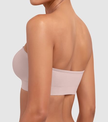 Image of DEANGELMON Strapless Bras for Women Wireless Push Up Non-Slip Bandeau Bra Seamless Clear Straps TubeTop Padded Bralette
