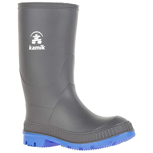 Kamik Kids Stomp Waterproof Rain Boots,Charcoal/Blue,7T