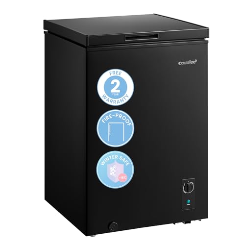 COMFEE' RCC102BL2UK(E) 99L Freestanding Chest Freezer, with Freezer and Refrigeration conversion, Inverter Compressor, 4 Star Freezer Rating, Suitable for Outbuildings, Garages and Sheds - Black