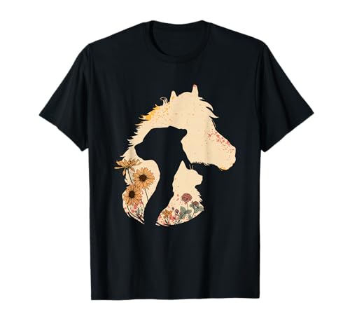 Horse Dog Cat Lover Boho Vintage Floral Girls Women Horse T-Shirt