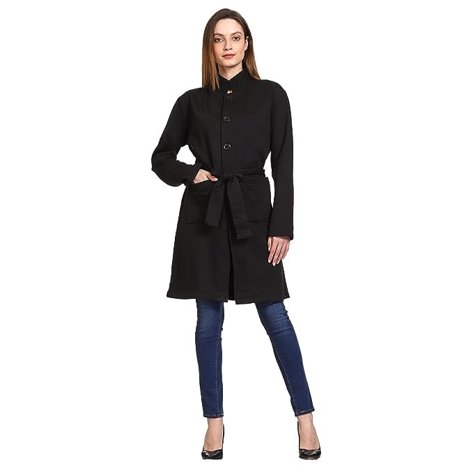 roarers Women's Western Cotton Blend Collar Nack Above Knee Length Winter Long Coat with Belt For Ladies & Girls-picture-3