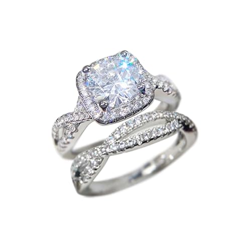 Round Cut Cushion Cubic Zirconia Halo CZ Engagement Rings for Women Sterling Silver Bridal Wedding Bands Twisting Infinity Pave Set Rings for her Size 6-10（8）