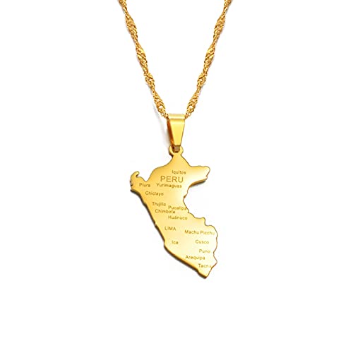 LIUZIXI Collares con Colgante De Mapa De Perú, Collares con Dije De Hip Hop, Joyería Patriótica De La Amistad, con Nombres De Ciudades, Colgante De Mapas De Países Peruanos para Mujeres Y Hombre ⭐