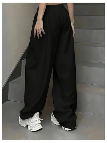 Verdusa Women's Hip Hop Letter Graphic Pants Drawstring Waist Straight Leg Loose Trousers2