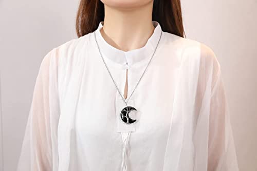 Image of XIANNVXI Tree of Life Wire Wrapped Crescent Moon Pendant Necklace Reiki Healing Crystal Stone Necklaces Natural Gemstone Quartz Jewelry for Women