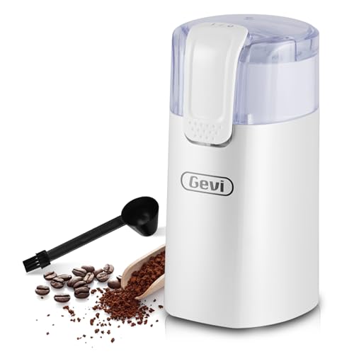 Gevi Kaffeemühle, schnelles Mahlen, einstellbarer Mahlgrad, Bohnenmesser aus Edelstahl, Sicherheitsabdeckung, Anti-Rutsch-Füße,weiß