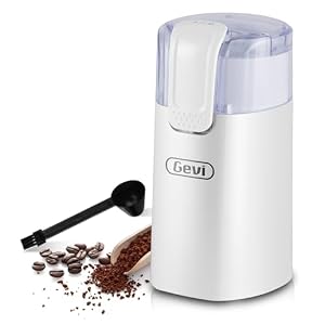 Gevi Kaffeemühle, schnelles Mahlen, einstellbarer Mahlgrad, Bohnenmesser aus Edelstahl, Sicherheitsabdeckung, Anti-Rutsch-Füße,weiß