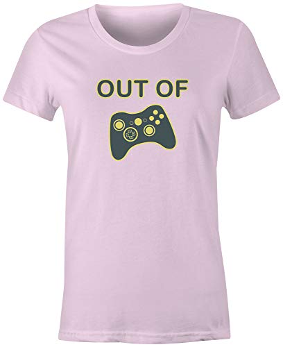 9 Crowns Tees Out of Control Funny Console Gamer Graphic Shirt (Juniors Pink, X-Large)