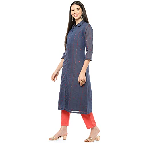 Image of Rangriti Indigo Art Silk A Line Kurta