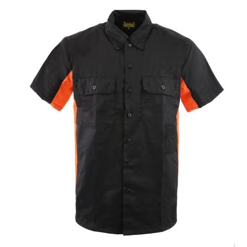Biker Clothing Co. Mens Mdm11676 Men’s Black and Orange Short Sleeve Mechanic Shirt